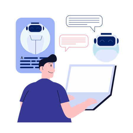 Boy working with AI Chat Interface Review  Illustration
