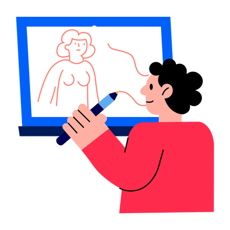Boy working with digital art  Illustration
