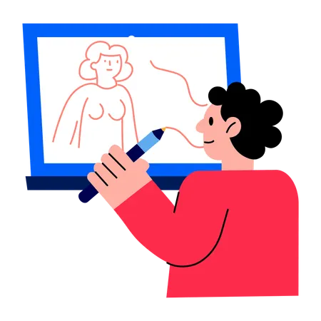 Boy working with digital art  Illustration