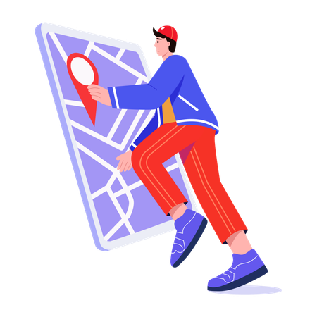Boy working with gps navigation  Illustration