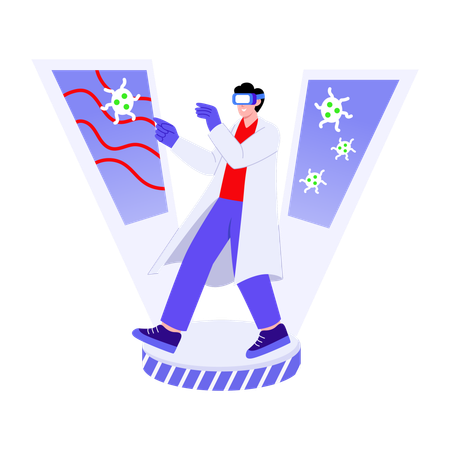 Boy working with vr technology  Illustration