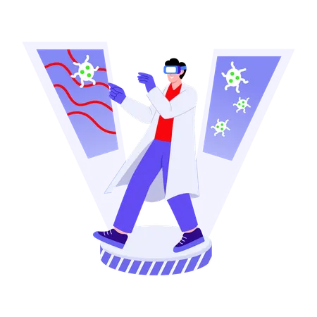 Boy working with vr technology  Illustration