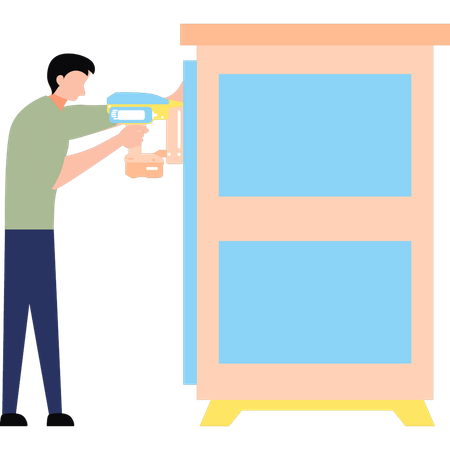 Boy works as a carpenter at home  イラスト