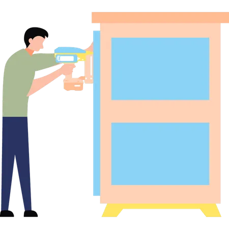 Boy works as a carpenter at home  イラスト