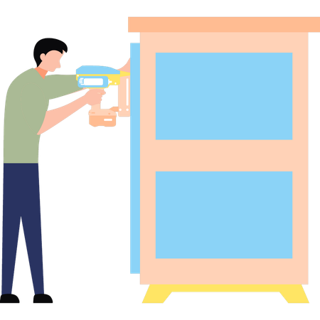 Boy works as a carpenter at home  Illustration