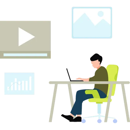 Boy works on business video  Illustration