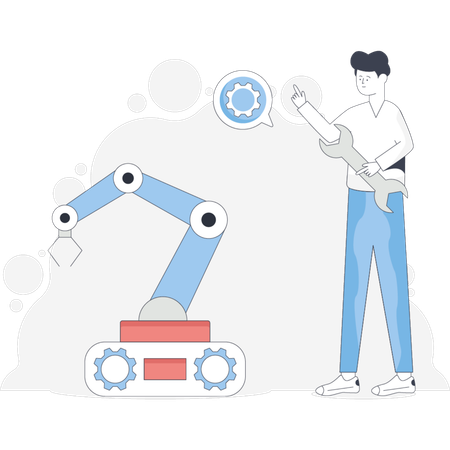 Boy works on maintenance machine  Illustration