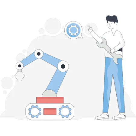 Boy works on maintenance machine  Illustration