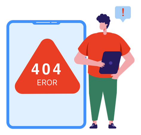 Boy Worried About 404 Error  Illustration