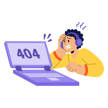 Boy worried about 404 error Illustration