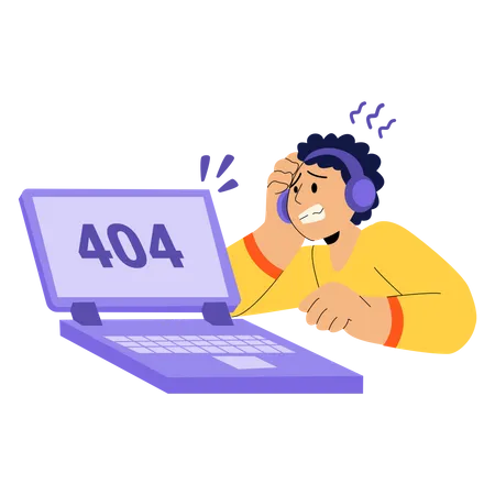 Boy worried about 404 error  Illustration