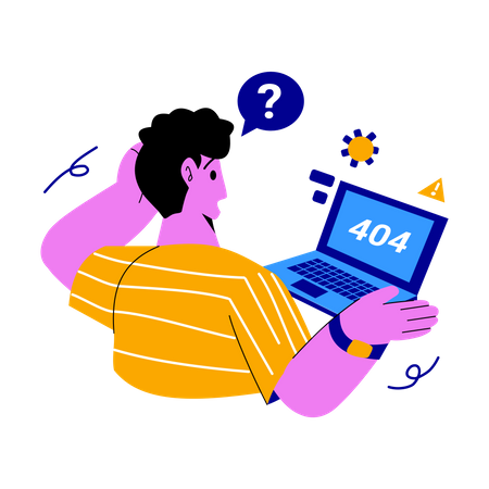 Boy worried about 404 error Illustration