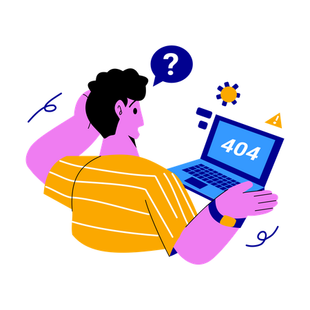 Boy worried about 404 error  Illustration