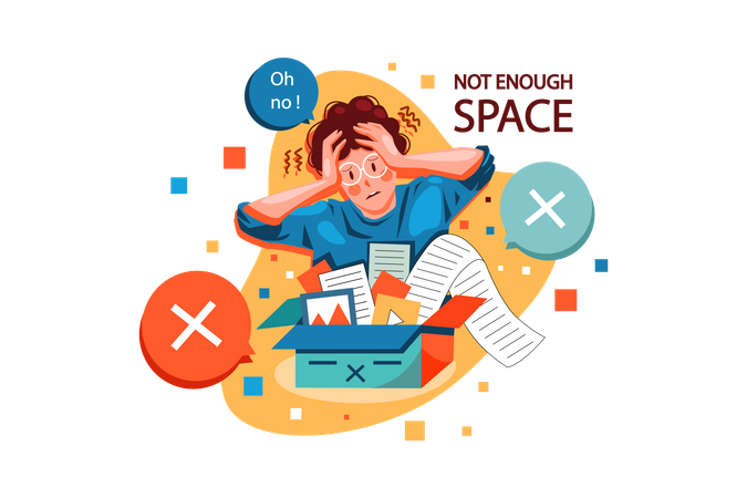 Boy worried about not enough space Illustration