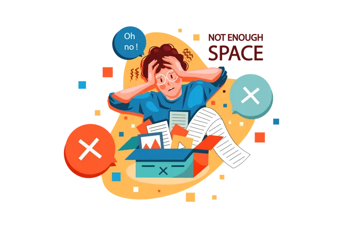 Boy worried about not enough space  Illustration