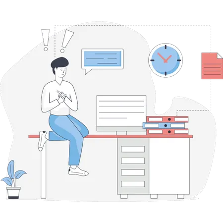 Boy  worried stress on work  Illustration