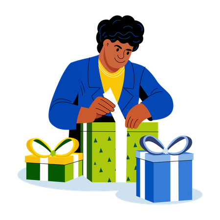 Boy Wrapping Gifts  Illustration