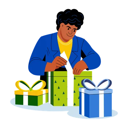 Boy Wrapping Gifts  Illustration