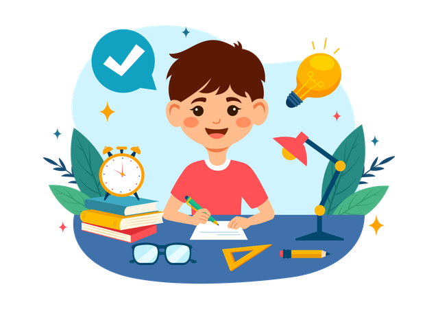 Boy writing exam paper  Illustration