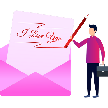 Boy writing love letter  Illustration