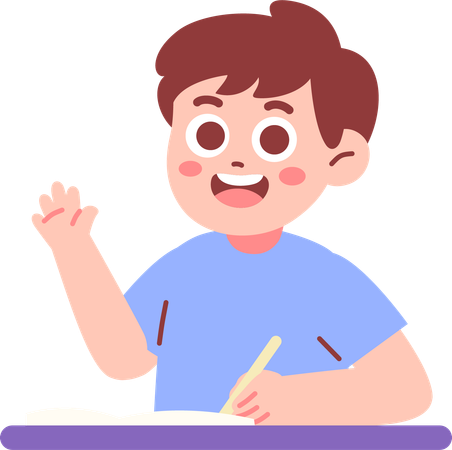 Boy Writing on  Table  Illustration