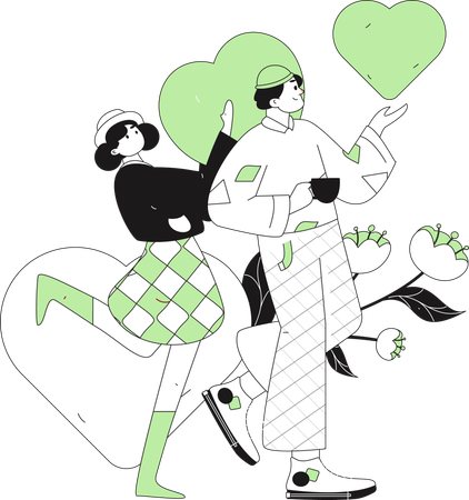 Boyfriend and girlfriend celebrating valentines day  Illustration