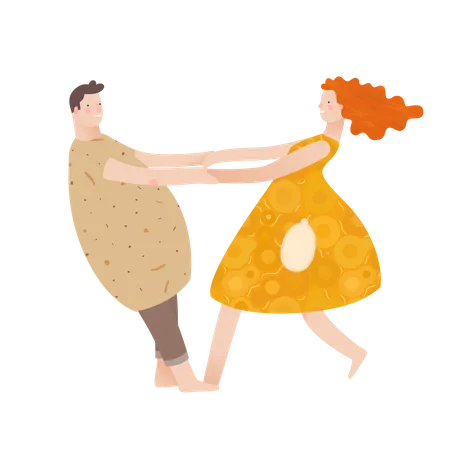 Boyfriend and girlfriend dancing Illustration