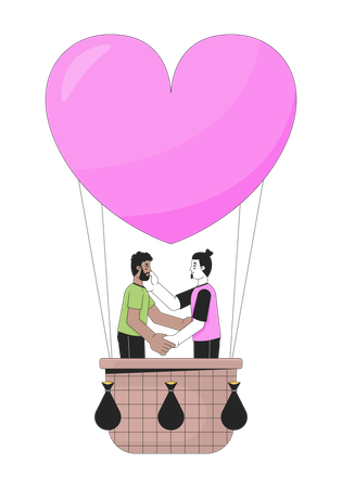 Boyfriend floating on hot air balloon  일러스트레이션