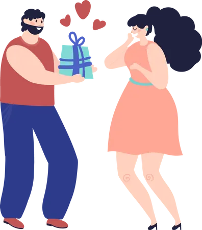 Boyfriend Gifting To Girlfriend Illustration