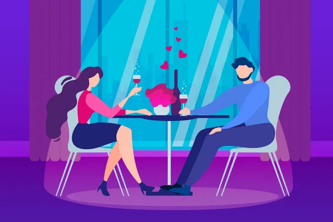 Boyfriend Girlfriend Dating at restaurant  Illustration