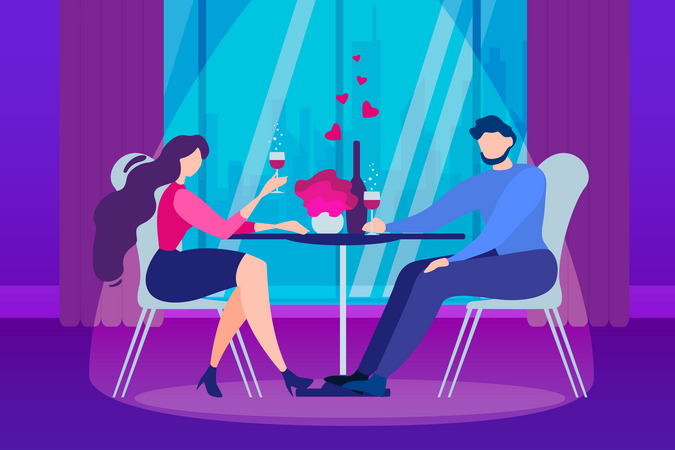 Boyfriend Girlfriend Dating at restaurant  Illustration