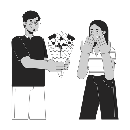 Boyfriend giving bouquet flowers to girlfriend  Illustration