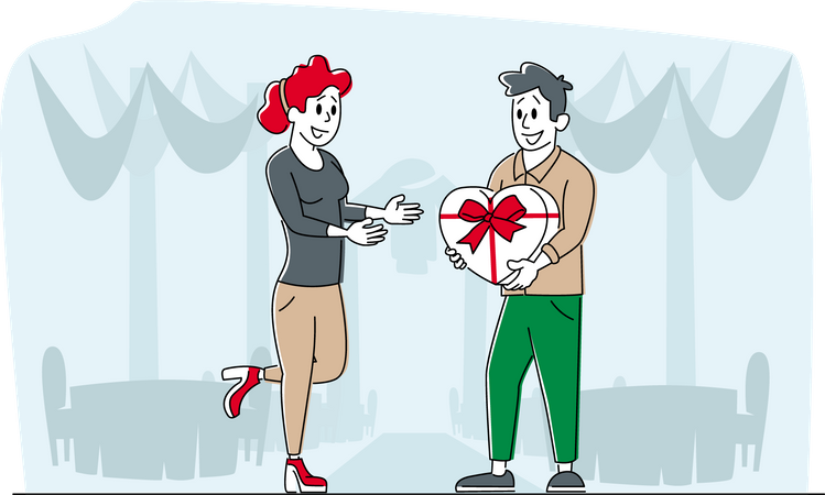 Boyfriend Giving Present to Girlfriend  Illustration