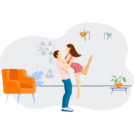 Boyfriend lifting his girlfriend in air  Illustration