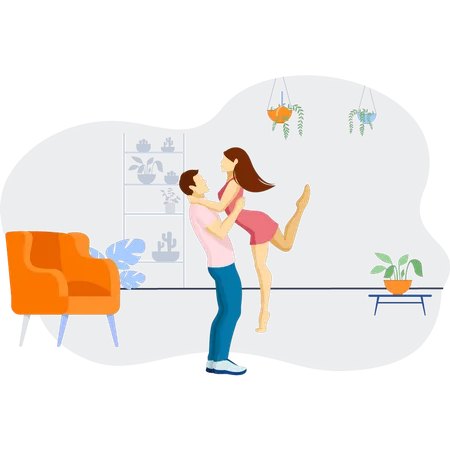 Boyfriend lifting his girlfriend in air  Illustration