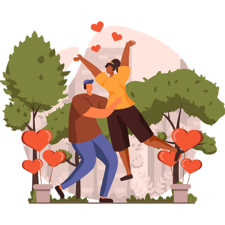 Boyfriend lifting his girlfriend in air  Illustration