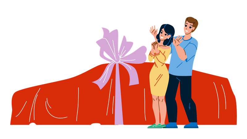 Boyfriend Present Girlfriend Car Surprise  Illustration