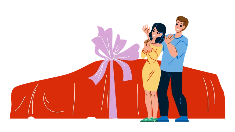 Boyfriend Present Girlfriend Car Surprise  Illustration