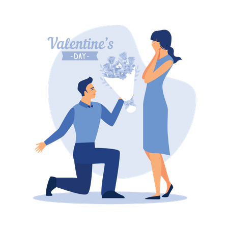 Boyfriend proposing girlfriend on valentines day Illustration