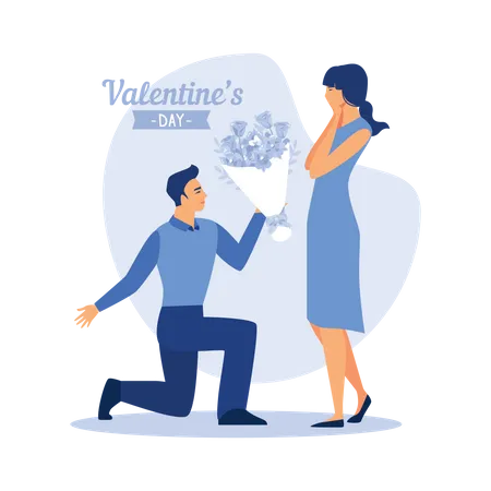 Boyfriend proposing girlfriend on valentines day Illustration