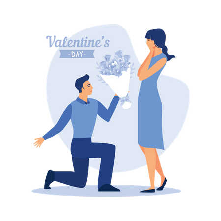 Boyfriend proposing girlfriend on valentines day  Illustration