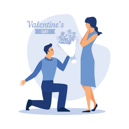 Boyfriend proposing girlfriend on valentines day  Illustration