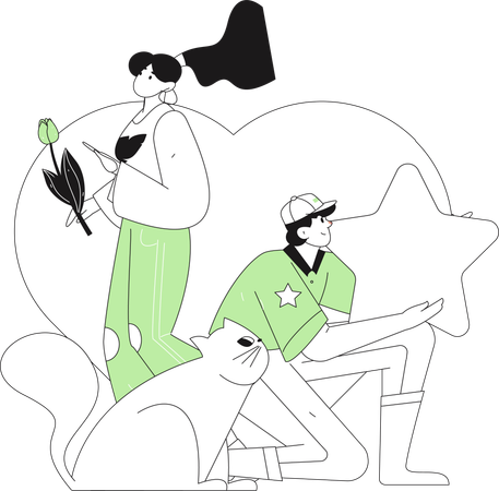 Boyfriend proposing woman on Valentines day  Illustration