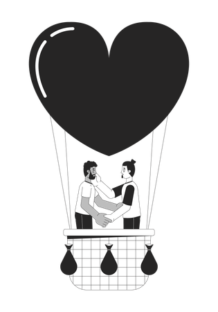 Boyfriends floating on hot air balloon  Illustration