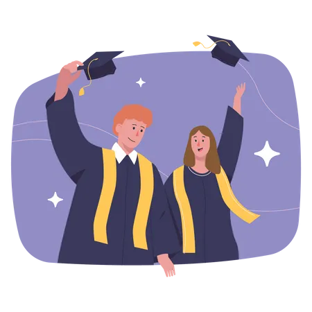 Boys and Girl celebrating Graduation  Illustration