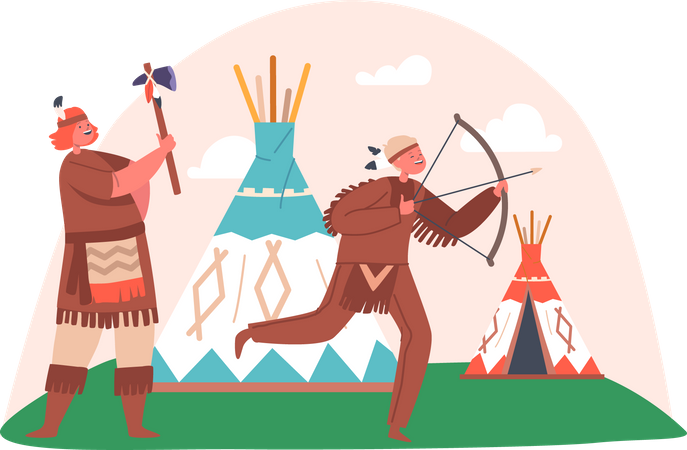 Boys and Girl playing Historical Games  Illustration