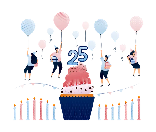 Boys and girls enjoying birthday party  Illustration