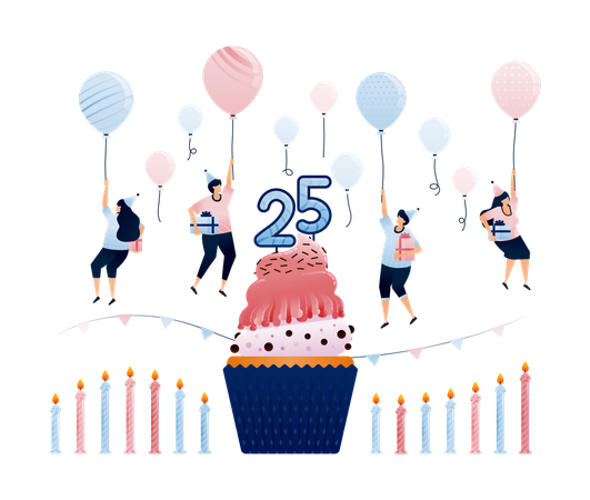 Boys and girls enjoying birthday party  Illustration
