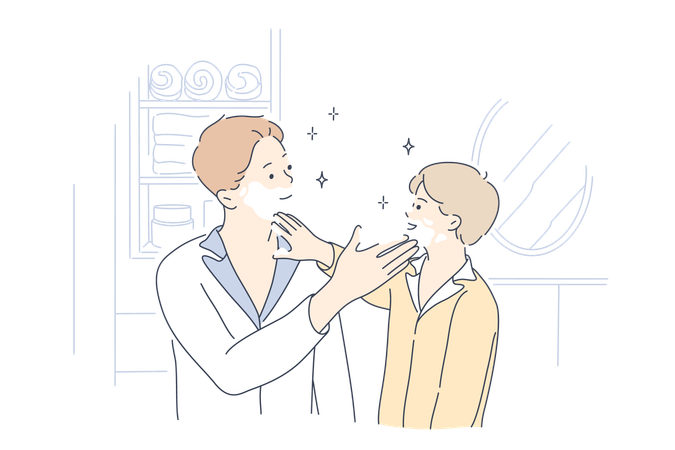 Boys are applying face cream to one another  Illustration