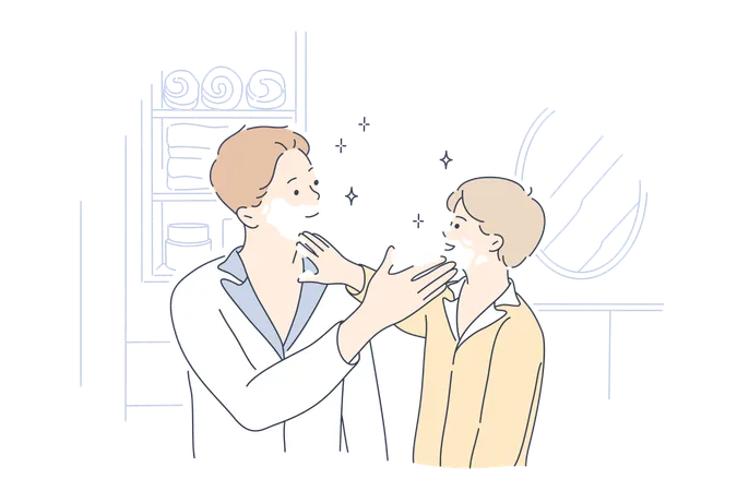 Boys are applying face cream to one another  Illustration
